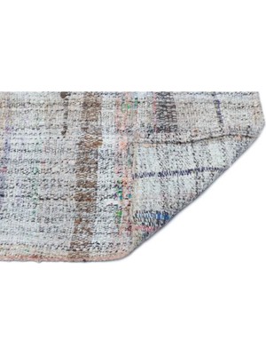Apex Halı El Dokuması Vintage Yün-Pamuk Çizgili Çaput Halı 32381 107 x 243 cm