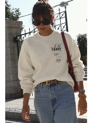 Monila Kadın Premium Kumaş 3 Iplik Şardonlu Baskılı Sweatshirt