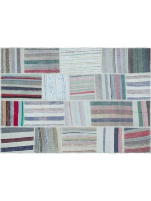 Apex Halı El Dokuması Patchwork Vintage Yün-Pamuk Çizgili Halı 25427 160 x 225 cm