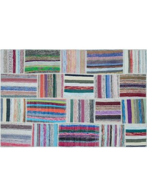 Apex Halı El Dokuması Patchwork Vintage Yün-Pamuk Çizgili Halı 25496 154 x 228 cm