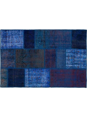 Apex Halı El Dokuması Patchwork Vintage Yün-Pamuk Mavi Halı 34150 118 x 177 cm