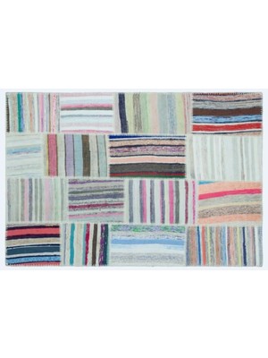 Apex Halı El Dokuması Patchwork Vintage Yün Pamuk Çizgili Halı  25151 120 x 180 cm