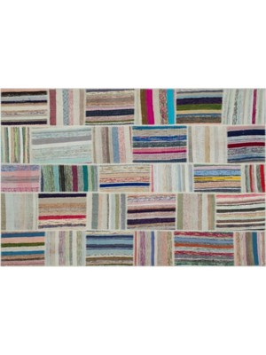 Apex Halı El Dokuması Patchwork Vintage Yün-Pamuk Çizgili Halı 22402 188 x 278 cm