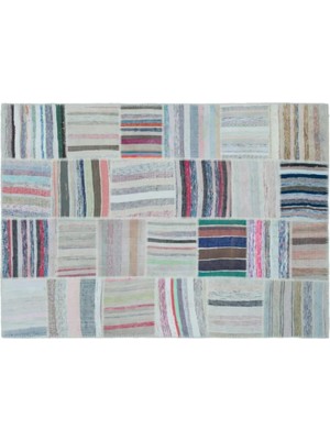 Apex Halı El Dokuması Patchwork Vintage Yün-Pamuk Çizgili Halı 25401 160 x 222 cm