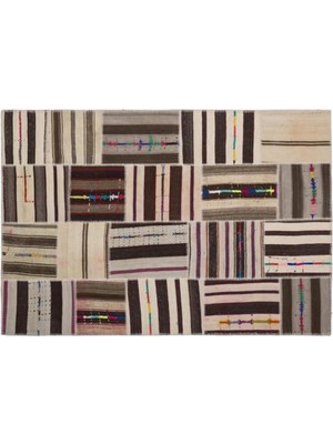 Apex Halı El Dokuması Patchwork Vintage Yün Pamuk Çizgili Halı 2203 160  230 cm