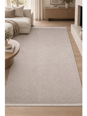 Ally Carpet Ender Aytun Bej Yumuşak Dokulu Robot Süpürge Uyumlu Kolay Temizlenebilir Salon Oturma Odası Koridor