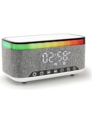 Bluetooth Hoparlör Kablosuz Şarj Özellikli Masa Saati, Gece Lambası, Çalar Saat