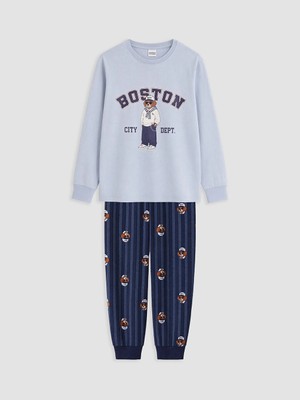 Lc Waikiki Yeni Sezon Mavi Bisiklet Yaka Erkek Çocuk Pijama Takım