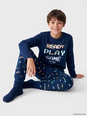 Lc Waikiki Yeni Sezon Lacivert Bisiklet Yaka Erkek Çocuk Pijama Takım
