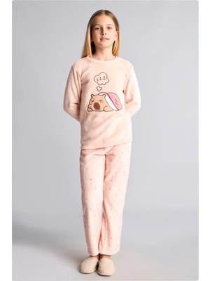 DeFacto Figür Baskılı Welsoft Pelüş 2'li Pijama Takımı Kız Çocuk H9519A826WN