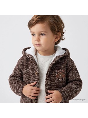 Hellobaby Erkek Bebek Triko Hırka Ayı Baskılı Kapüşonlu Long Sleeve