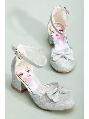 NeSe Shoes Kız Çocuk Fiyonklu Prenses Topuklu Ayakkabı — Gümüş