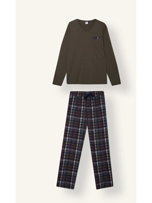 DeFacto %100 Pamuk New Regular Fit V Yaka Uzun Kollu Ekose 2'li Pijama Takımı I2975AX26AU