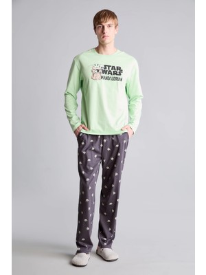 DeFacto %100 Pamuk Star Wars-Mandalorian Pijama Takımı Uzun Kollu Üst Uzun Alt F7497AX26AU