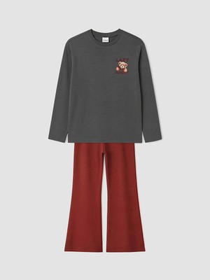 Lc Waikiki Yeni Sezon Gri Bisiklet Yaka Kız Çocuk Pijama Takım
