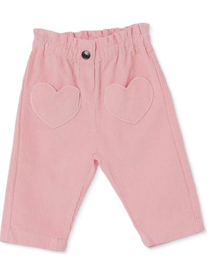Hellobaby Kız Bebek Kadife Pantolon Kalp Baskılı Düğmeli Reçme