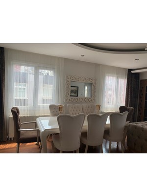 Akça Tekstil İp Model Kırık Beyaz Fon Perde 300 x 270 cm Polyester Kumaş ile Düğmeli