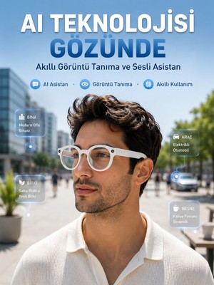 Astraltech Beyaz 3 Lensli Akıllı Kamera Gözlüğü Yapay Zeka Sesli Asistan Görüntü Tanıma Bluetooth Görüşme ve Müzik Özellikli