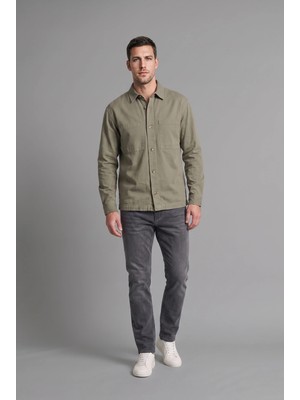 DeFacto Boxy Fit Polo Yaka Çift Cepli Pamuklu Uzun Kollu Gömlek H4590AX26AU