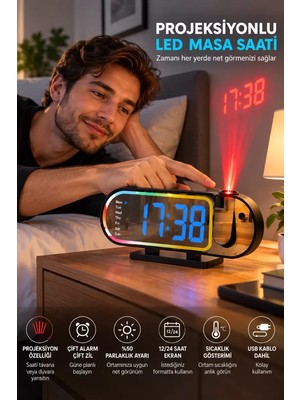 MidasTech Modern LED Masa Saati Dijital Ekranlı Alarm Parlaklık Ayarlı 12 24 Saat Sıcaklık Göstergeli Mi