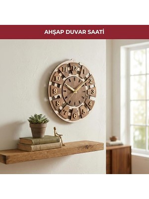 Ahşap Duvar Saati 32 Cm, Sessiz Mekanizma Dekoratif Modern Salon Mutfak Ofis Duvar Saati