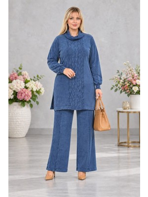 Cedy Denim Cedy Denım-  Kadın Büyük Beden Yırtmaçlı Tunik ve Bol Paça Pantolon Takım C8013