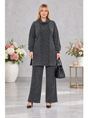 Cedy Denim Cedy Denım-  Kadın Büyük Beden Yırtmaçlı Tunik ve Bol Paça Pantolon Takım C8013