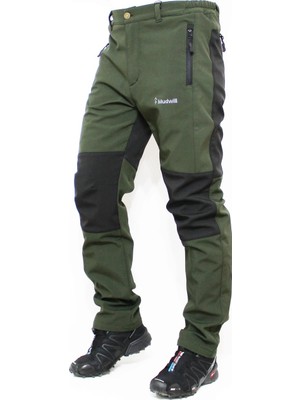 Mudwill Softshell Rüzgar Geçirmez Kışlık Erkek Pantolon Polar Kumaş Haki Outdoor Kullanım İçin