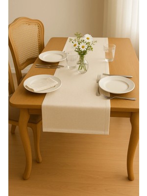 Uslucan Alışveriş Lüks Gardenya Keten Runner Şık Dekoratif Masa Örtüsü 35X150 cm