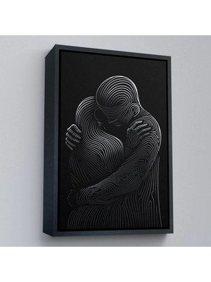Uslucan Alışveriş Ahşap Çerçeveli Linear Hug Sarılan Çift TABLOSU-7819