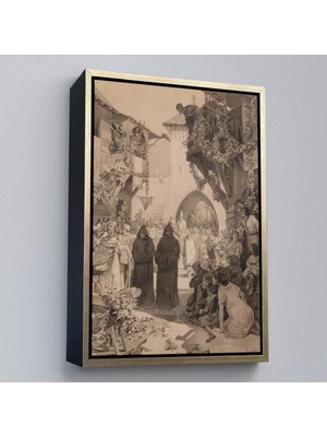 Uslucan Alışveriş Ahşap Çerçeveli Alphonse Mucha - Imparator Lothair ve Masum Papa TABLO-7342