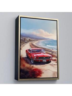 Uslucan Alışveriş Ahşap Çerçeveli Sahil Kettç.knvındaki Kırmızı Mustang TABLO-7770