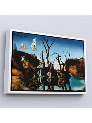 Uslucan Alışveriş Ahşap Çerçeveli Salvador Dali - Filleri Yansıtan Kuğular Tablo - Swans Reflecting ELEPHANTS-7118