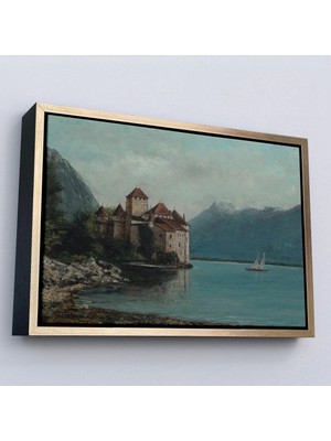Uslucan Alışveriş Ahşap Çerçeveli Gustave Courbet - Cenevre Gölü'ndeki Chillon Kalesi TABLO-7094