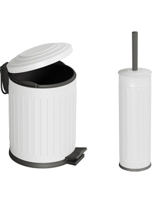 Bagno Midas Klozet Fırçası + Çöp Kovası 5 Lt -2 Parça Set, Mat Beyaz | 35.22.89.01.04