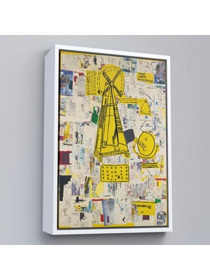 Uslucan Alışveriş Ahşap Çerçeveli Jean-Michel Basquiat - Yel Değirmeni Tablosu - WINDMILL-7383
