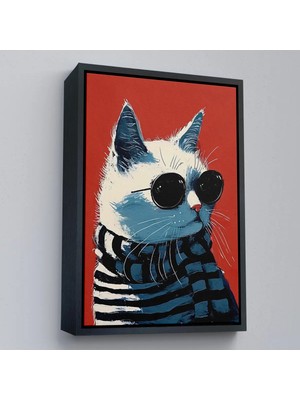 Uslucan Alışveriş Ahşap Çerçeveli Cool Kedi TABLO-7577