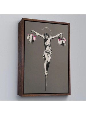 Uslucan Alışveriş Ahşap Çerçeveli Alışveriş Torbalı Isa Tablosu - Christ With Shopping BAGS-8094