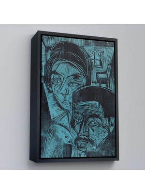 Uslucan Alışveriş Ahşap Çerçeveli Ernst Ludwig Kirchner - Kulübedeki Köylü Çift TABLOSU-8078
