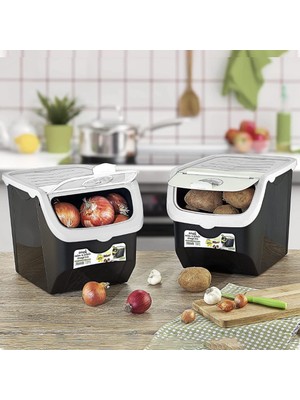 Hobby Life Coral 12 lt Açık Gri Soğan Patates Saklama Kabı 2'li Özel Kapak Yapısı