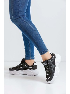 Siyah Rahat Kalın Taban Kadın Sneaker Spor Ayakkabı