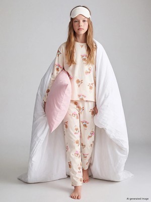 Lc Waikiki Yeni Sezon Pembe Bisiklet Yaka Kız Çocuk Pijama Takım