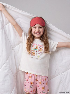 Lc Waikiki Yeni Sezon Ekru Bisiklet Yaka Kız Çocuk Şortlu Pijama Takımı