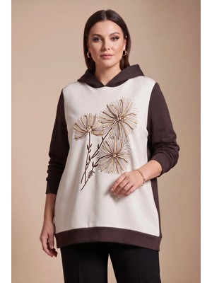Rmg Özel Baskılı Kapşonlu Büyük Beden Sweatshirt Kahve