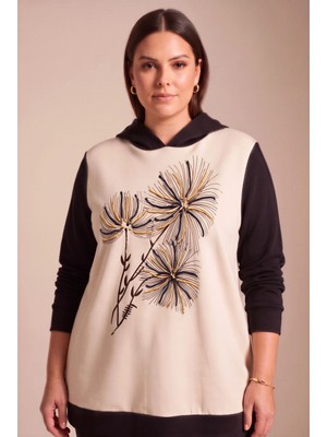 Rmg Özel Baskılı Kapşonlu Büyük Beden Sweatshirt Siyah