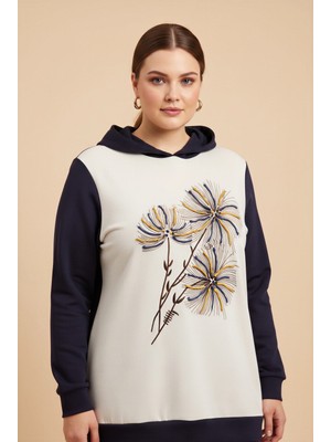 Rmg Özel Baskılı Kapşonlu Büyük Beden Sweatshirt Lacivert