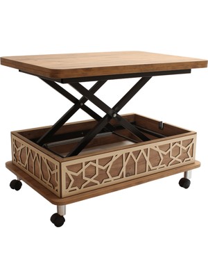 kolexonline Akıllı Açılabilir Sehpa Modern Tasarım 3 Kademeli Tekerli Oval Suntalam Çam Renk 120x90 cm