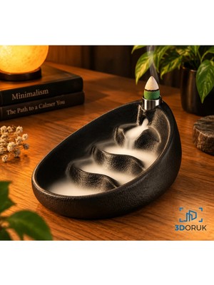 3doruk Şelale Efektli 3D Baskı Geri Akış Tütsülük | Modern Dekoratif Tütsü Standı | Zen Tasarım