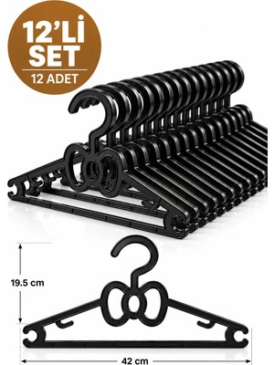 Kitchen Line Bow Slim 12’li Fiyonk Tasarımlı Çok Amaçlı Elbise Askısı 42 cm – Gömlek, Elbise ve Pantolon Askısı S