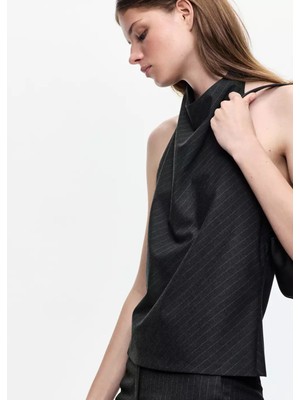 Mango Dikey Çizgili Halter Yaka Bluz
